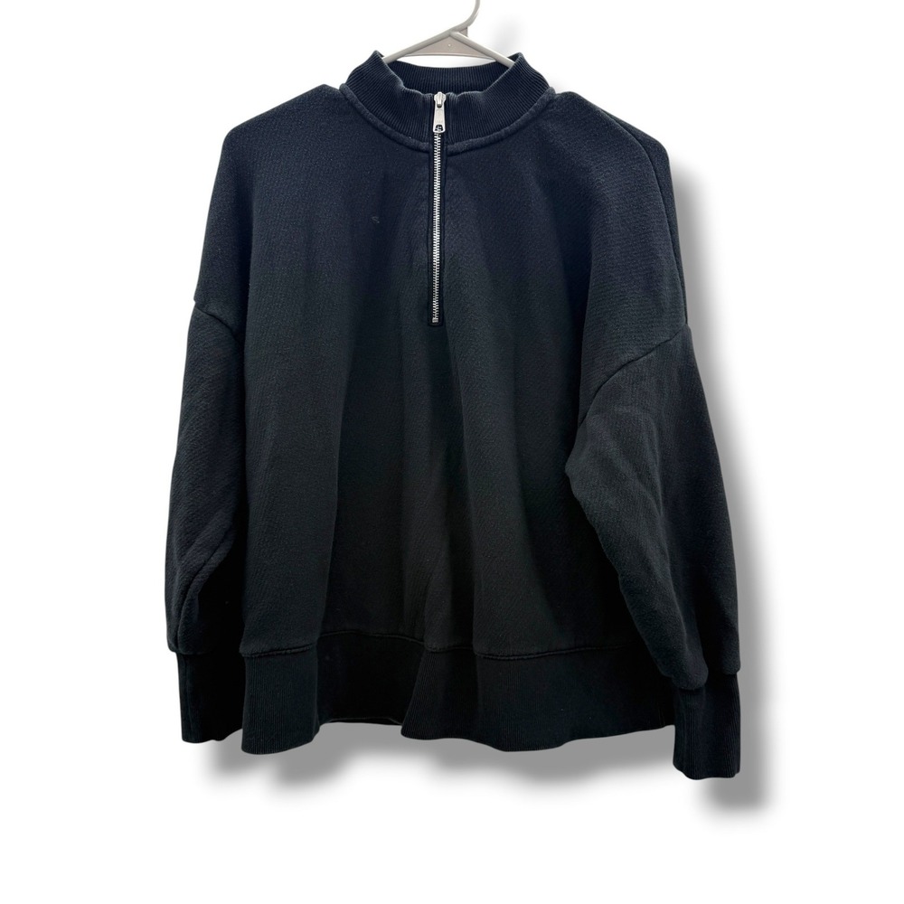 Madewell MWL Quarter Zip Sweatshirt Womens Small Black Betterterry Mock Neck
